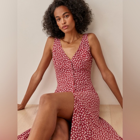 Reformation Red Floral Midi Dress - Picture 4 of 7